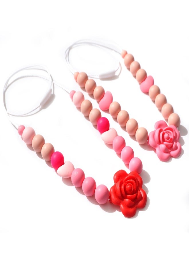 Jissoo 2Pcs Breastfeeding Necklaces - Silicone Sensory Necklace for New Moms,Emotional Calming Supplies,Newborn Nursing Sensory Necklace,Stylish Silicone Floral Nursing Necklaces - Image 1